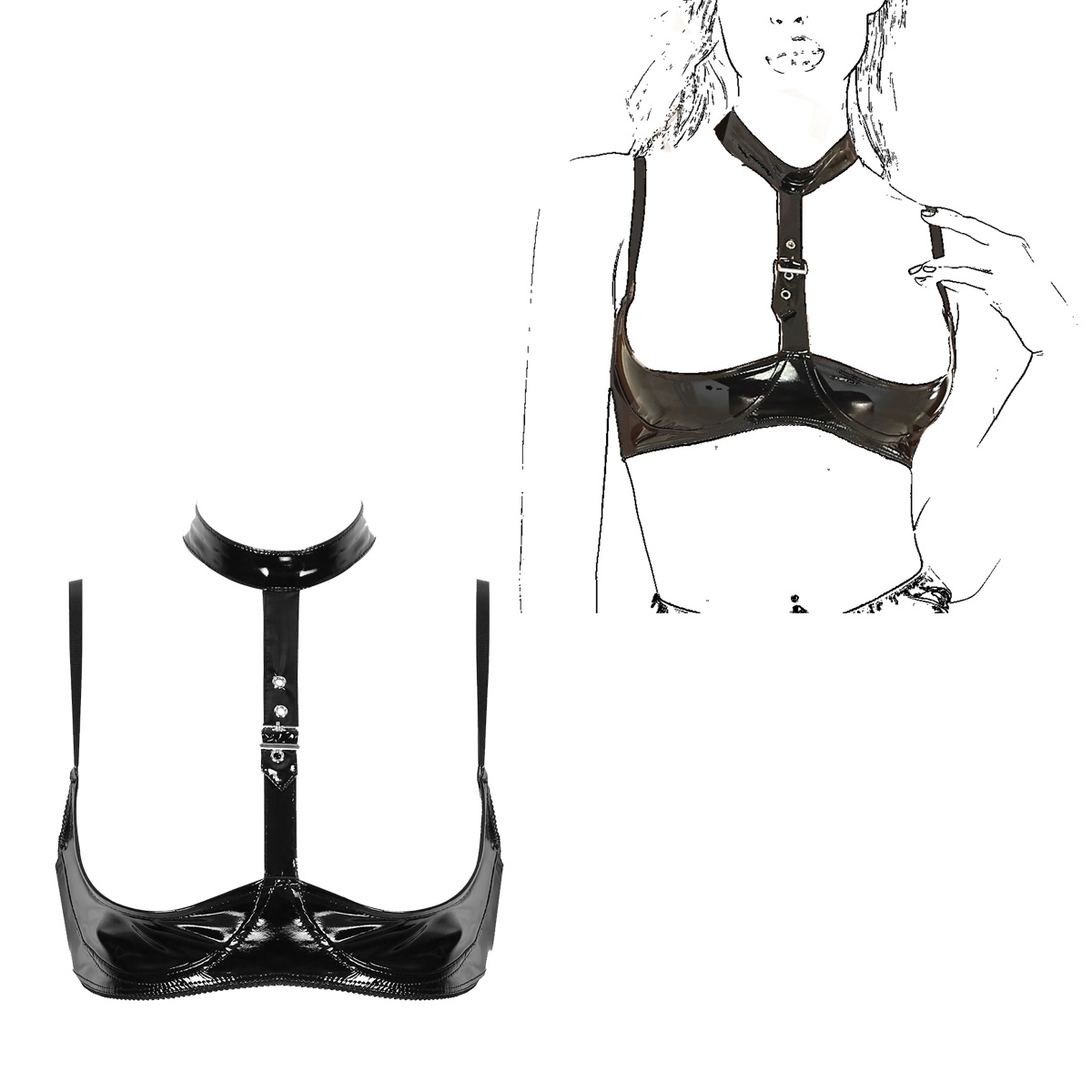 Womens Patent Leather Lingerie - Bralette Triangle Set 评论和价格