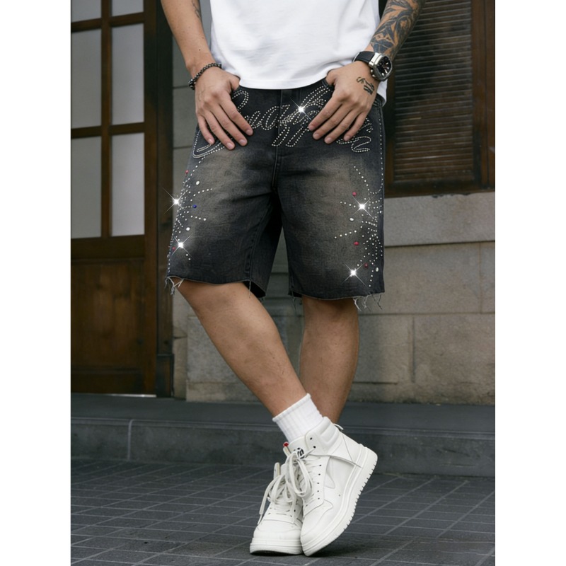 American Streetwear Men's Non- - Shorts Denim Frayed 评论和价格